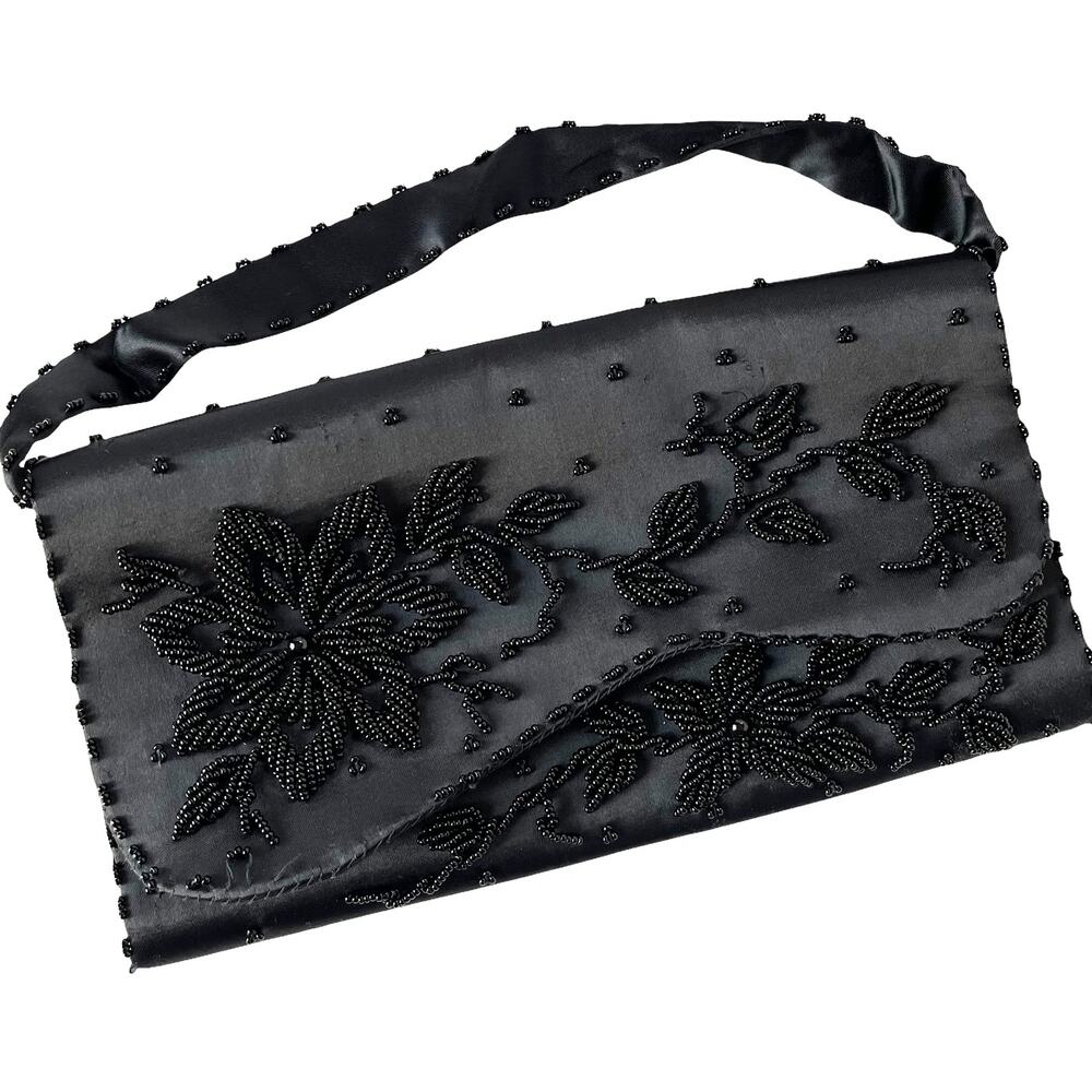 Vtg 70s Richere Bag by Walborg Hand Beaded Holiday Hollywood Clutch Satin Glam